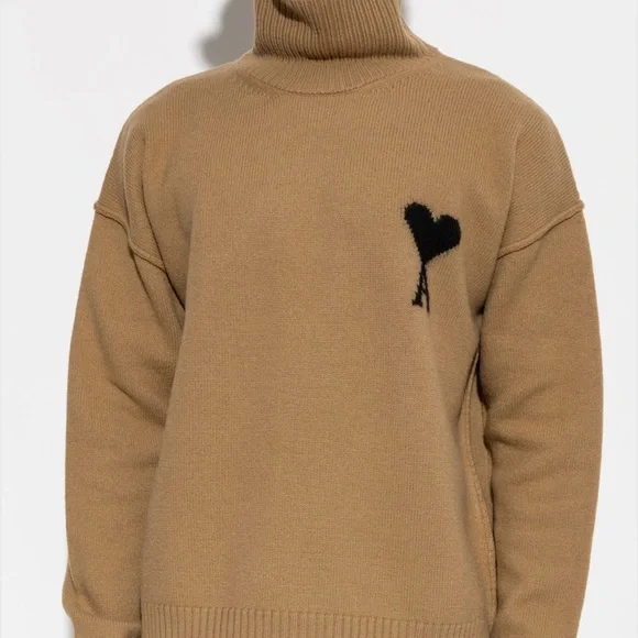 Ami Alexandre Mattiussi Green Turtleneck Sweater with Heart Detail